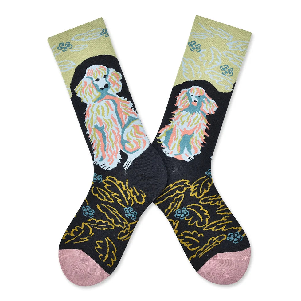 Women’s Sepia Woodland Gallery Crew Socks – French-Inspired Retro Fashion Socks