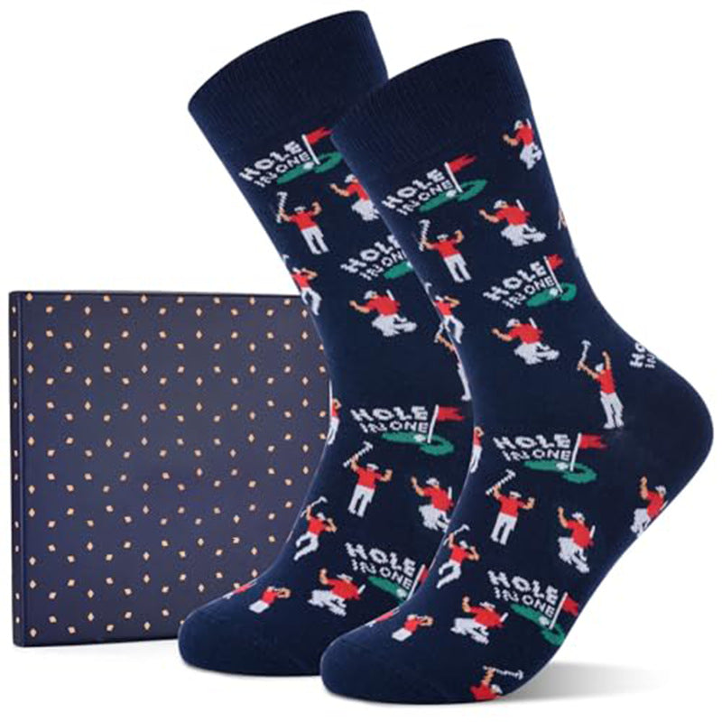 Men’s Golfer Figure Crew Socks – Novelty Business Casual Patterned Socks