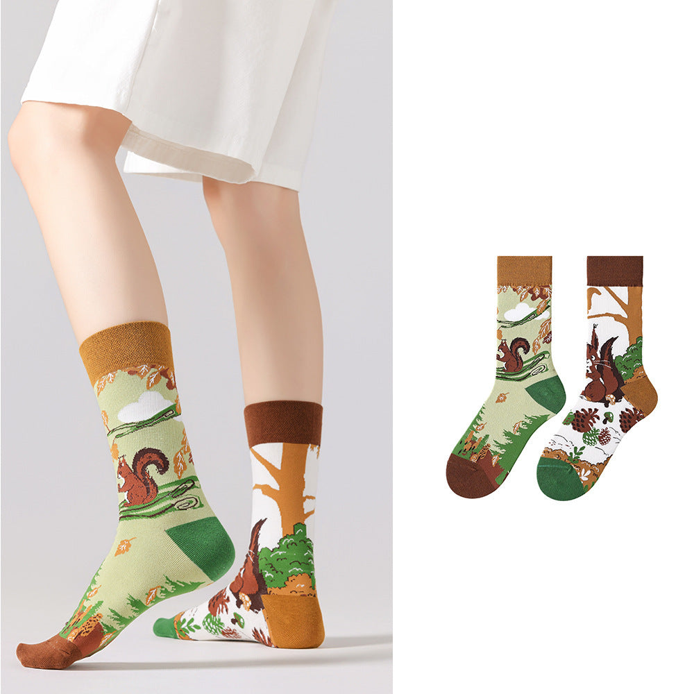Odd Pair Stories Jacquard Crew Socks