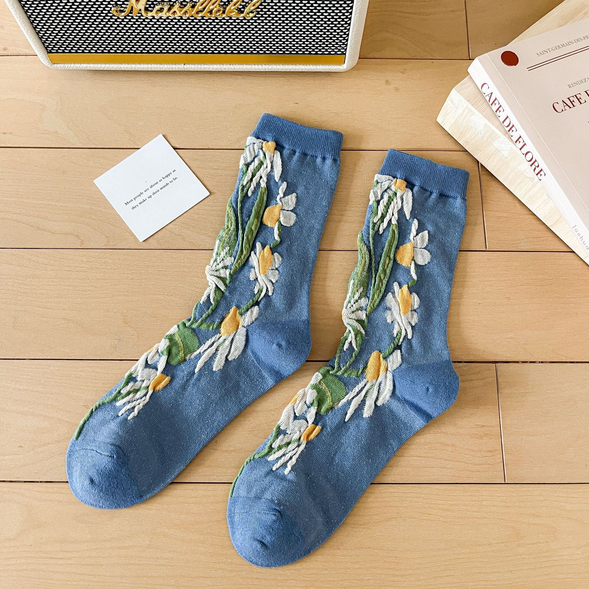 Women’s 3D Blossom Crew Socks – Japanese Preppy Cotton Socks for Spring Summer