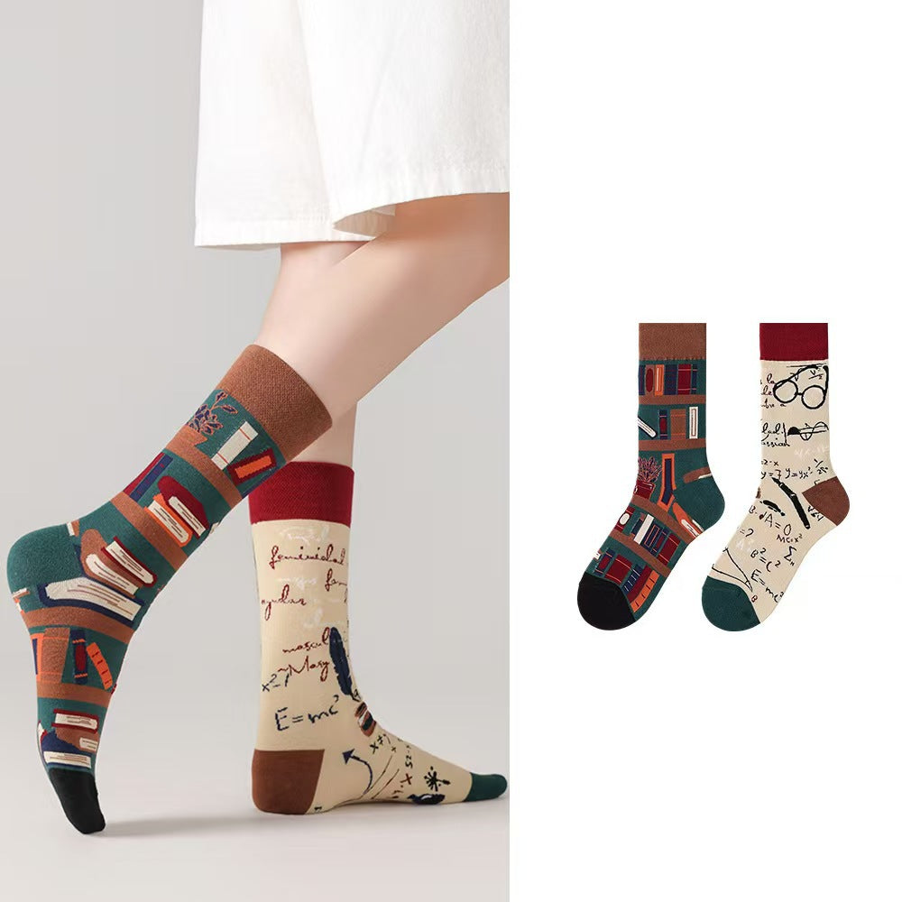 Odd Pair Stories Jacquard Crew Socks