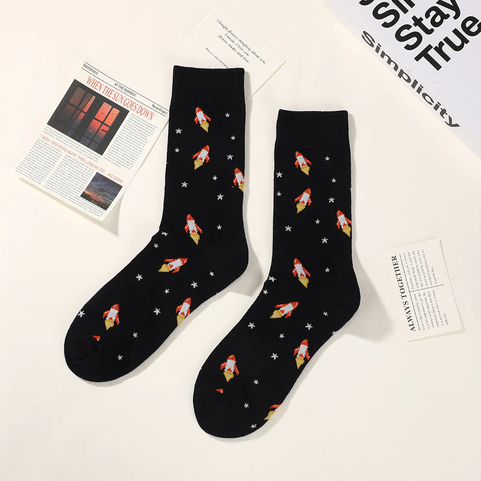 Unisex Whimsical Print Mid-Calf Socks – Lightweight Breathable Everyday Socks