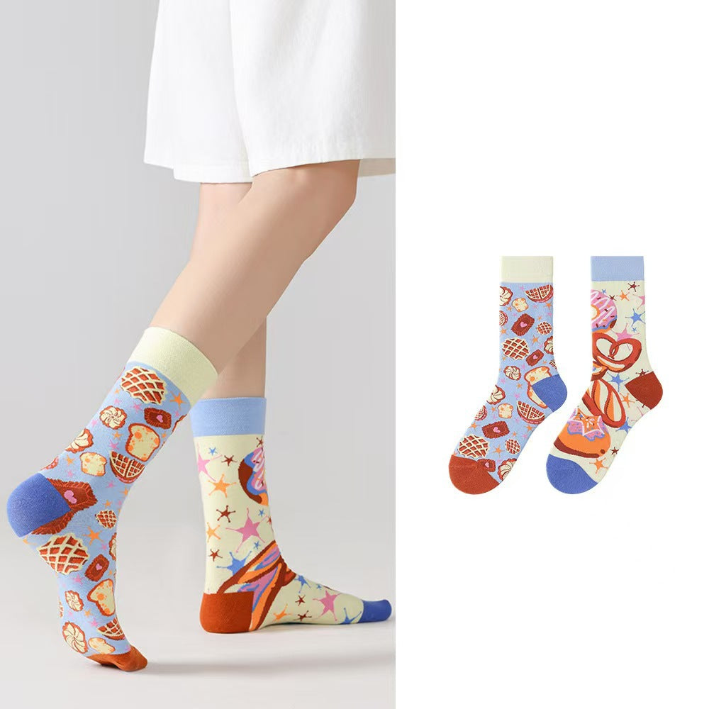 Odd Pair Stories Jacquard Crew Socks