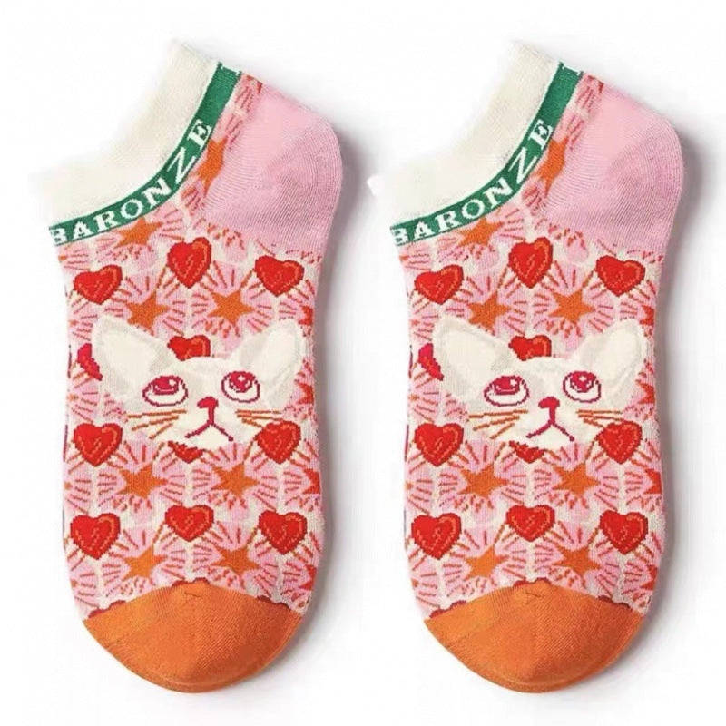 Unisex Vintage Storybook Low-Cut Socks – Japanese-Inspired Preppy Cotton Socks