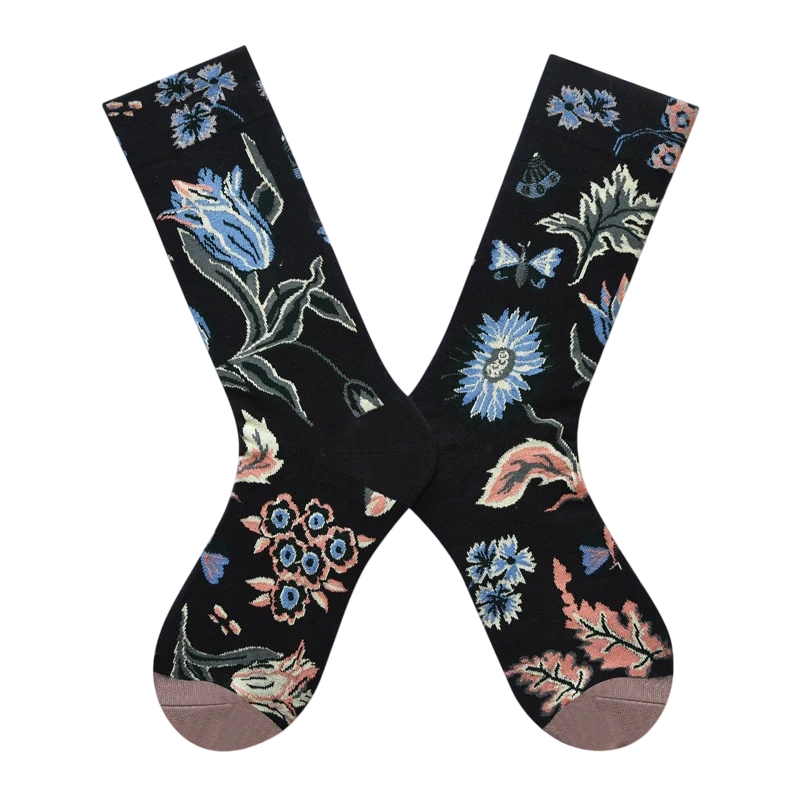 Women’s Botanical Field High Socks – Rustic Woodland Autumn Fashion Socks