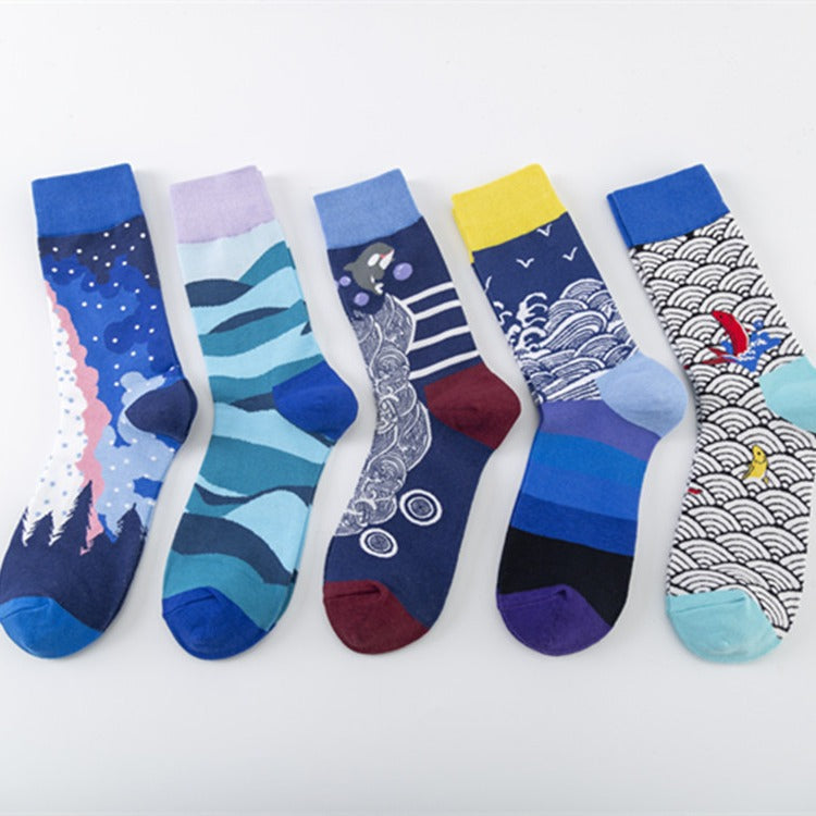 Nature Inspired Crew Socks - Wave & Seagull