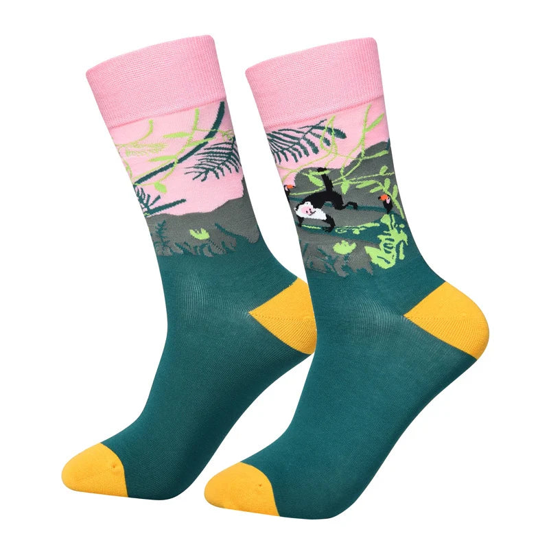 Unisex Playful Icon Crew Socks – Flat-Seam Combed Cotton-Blend Spring Socks