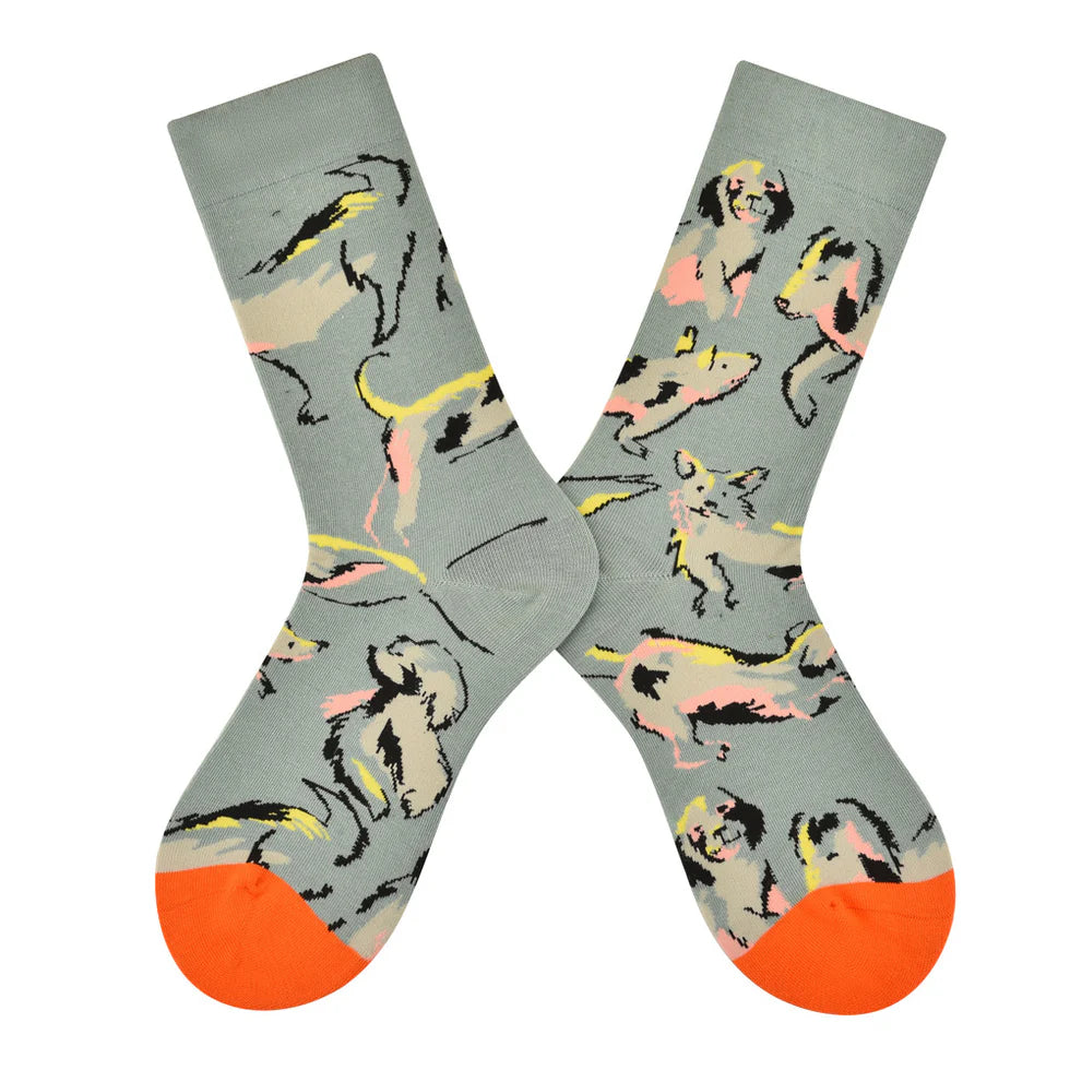 Women’s Odd-Pair Cartoon Tube Socks – Colorful Cotton-Blend Everyday Long Socks