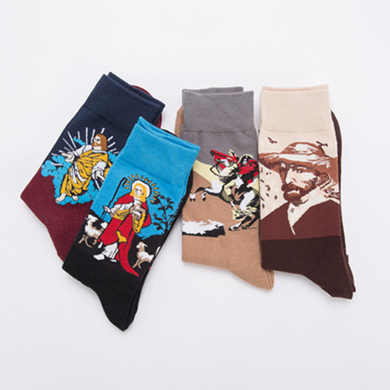 Painted Figure Crew Socks - Black