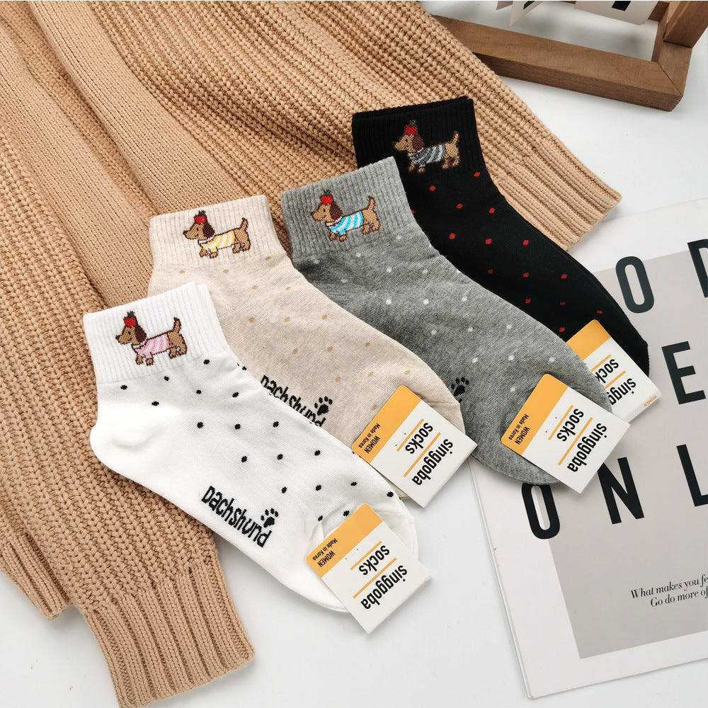 Women’s Dachshund Ankle Socks – Korean-Inspired Breathable Cotton Socks for Spring Summer
