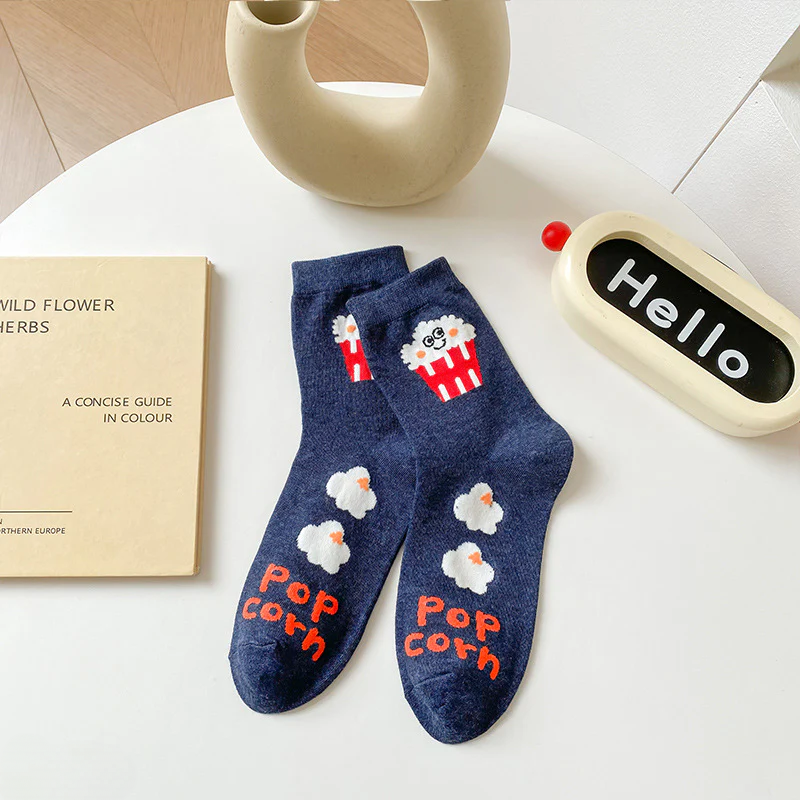 Women’s Cookie & Cheese Crew Socks – Cute Breathable Cotton Autumn Socks