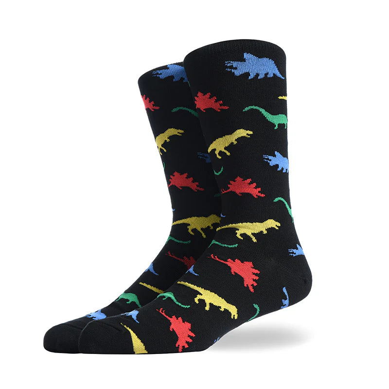 Men’s Burger & Fries Crew Socks – Novelty Cotton-Blend Socks for Fall Winter