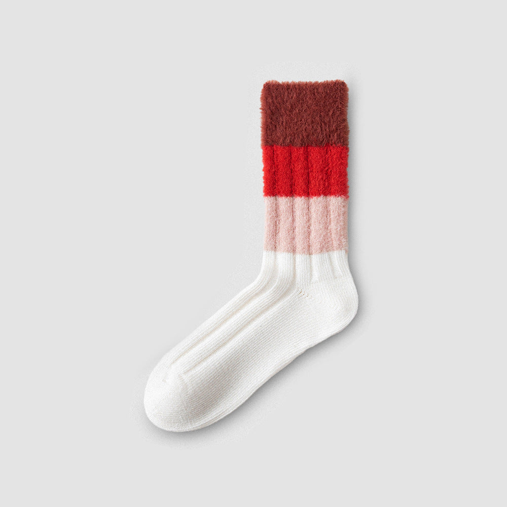 Women’s Striped Fleece-Lined Crew Socks – Thick Warm Winter Cotton Socks