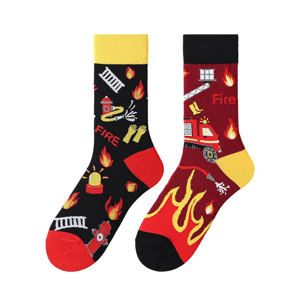 Odd Pair Stories Jacquard Crew Socks