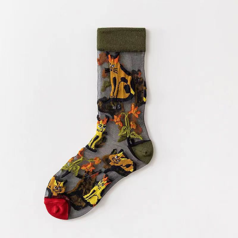 Nature Stories Sheer Art Crew Socks - Single Peach
