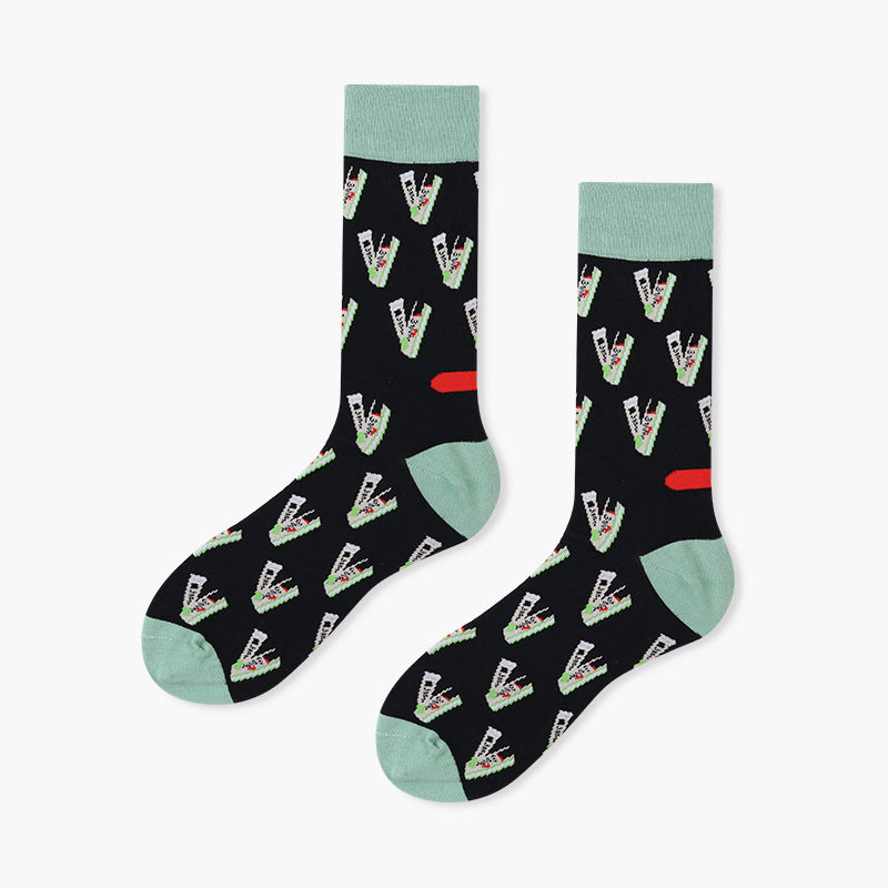 Unisex Character Motif Mid-Calf Socks – Moisture-Absorbing Smooth-Toe Couple Socks