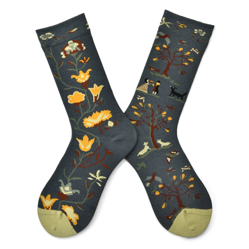 Women’s Parisian Still-Life Crew Socks – Vintage Painterly Cotton-Blend Socks