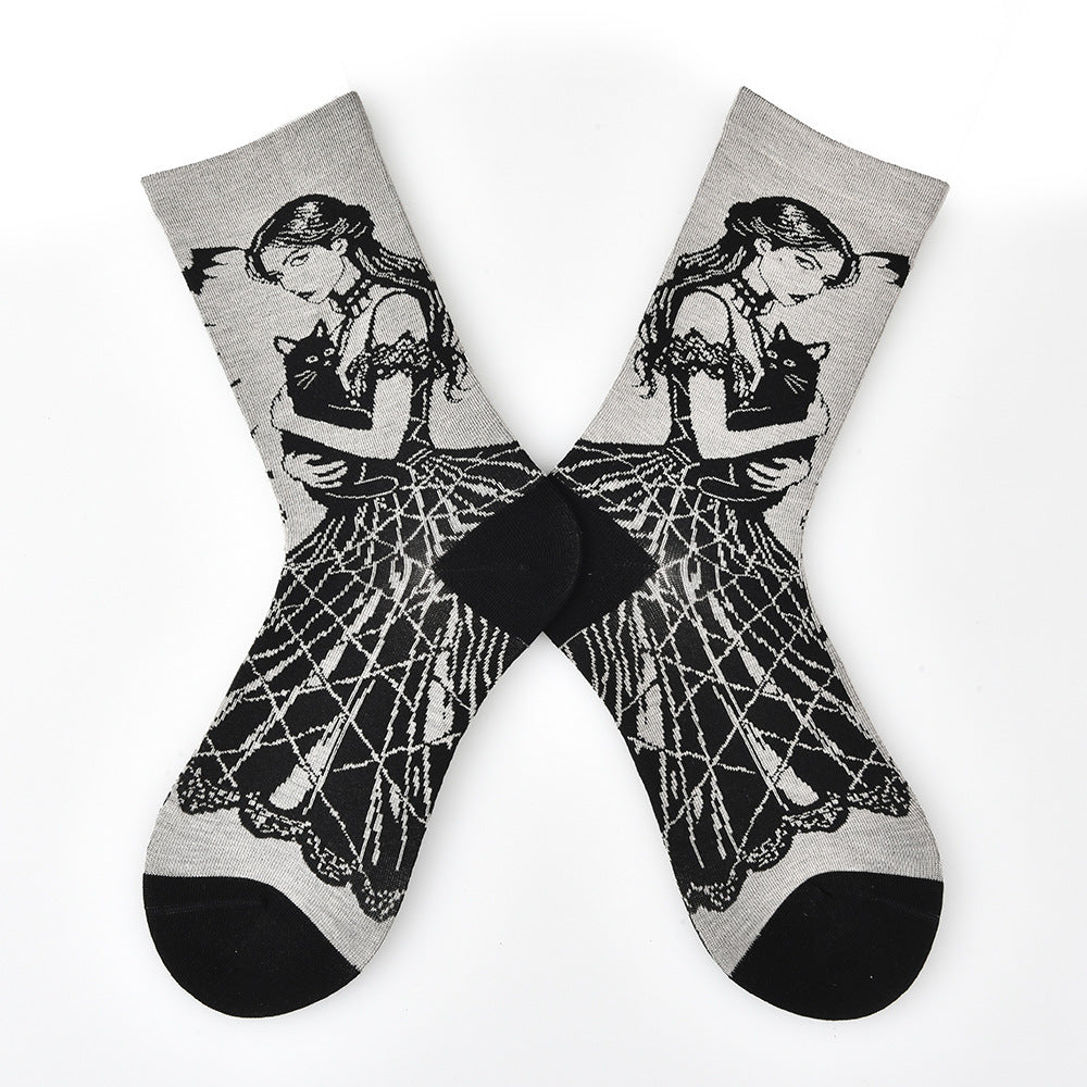 Women’s Vintage Mismatched Silk-Blend Crew Socks – Lightweight Spring Summer A/B Socks