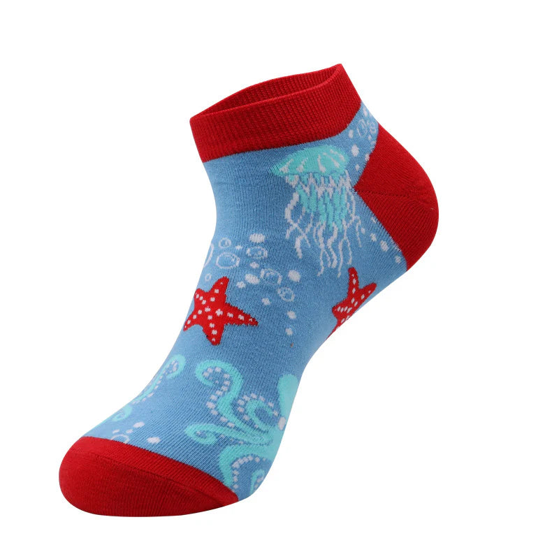 Unisex Fun Fruit & Sea Animal No-Show Socks – Thin Summer Cotton Boat Socks