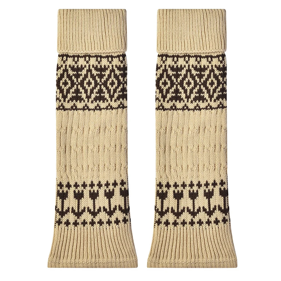 Women’s Fair Isle Wool-Blend Calf Warmers – Retro Slouchy Cool-Season Leg Covers