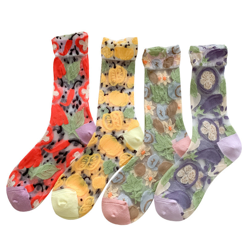 Veggie Market Sheer Crew Socks