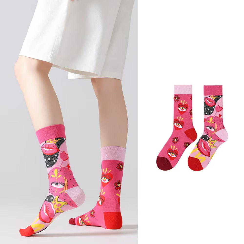 Odd Pair Stories Jacquard Crew Socks
