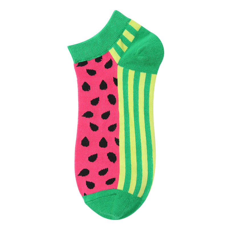 Unisex Fruit & Abstract Animal Boat Socks – Thin Cotton Summer No-Show Socks