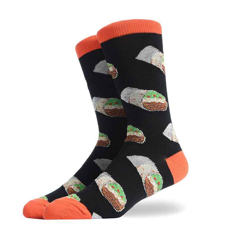 Men’s Street Food Crew Socks – Quirky Burger and French Fry Everyday Socks