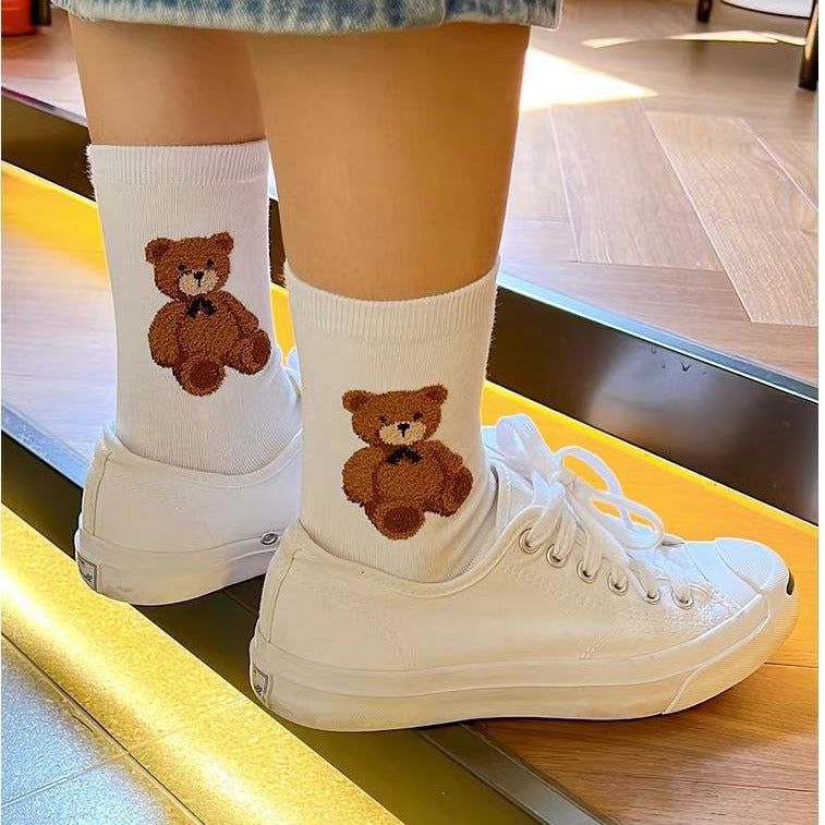 Unisex Matching Bear Crew Socks – Korean Preppy Cotton Couple Socks