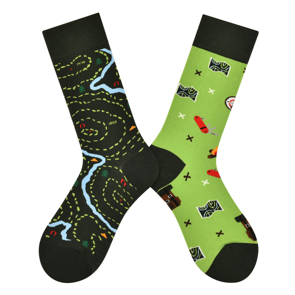 Women’s Odd-Pair Cartoon Tube Socks – Colorful Cotton-Blend Everyday Long Socks
