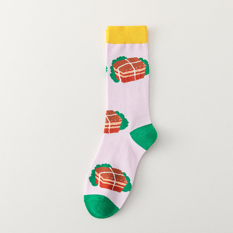 Women’s Ramen & Hot Pot Crew Socks – Funny Food Pattern Socks for Fall Winter