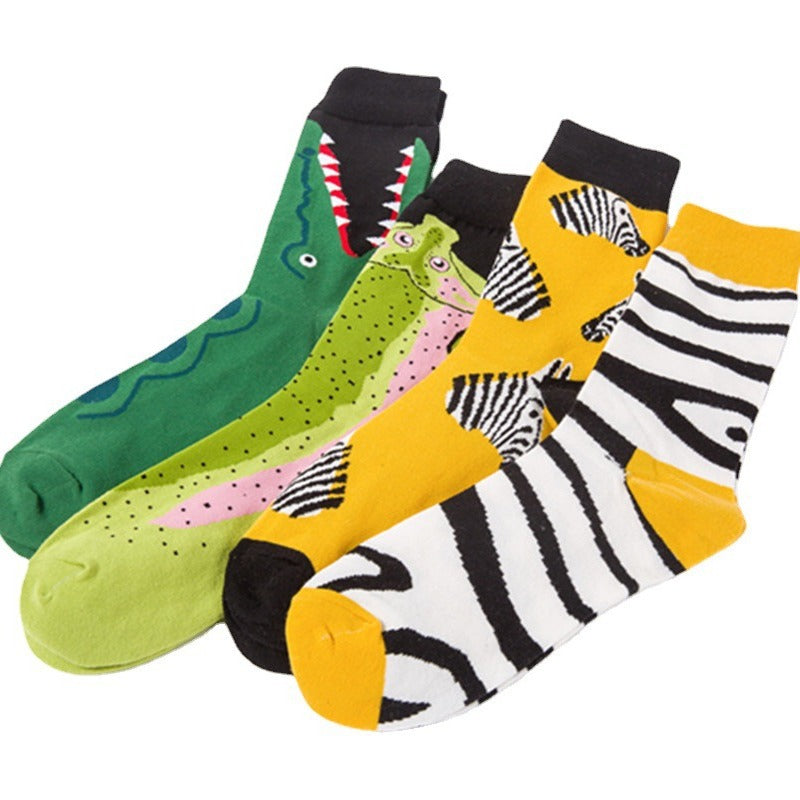 Animal Graphic Crew Socks - Red Shark