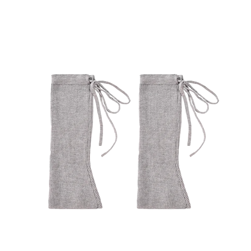 Women’s Gray Tie-Strap Leg Warmers – Slouchy Micro-Flare Calf Covers