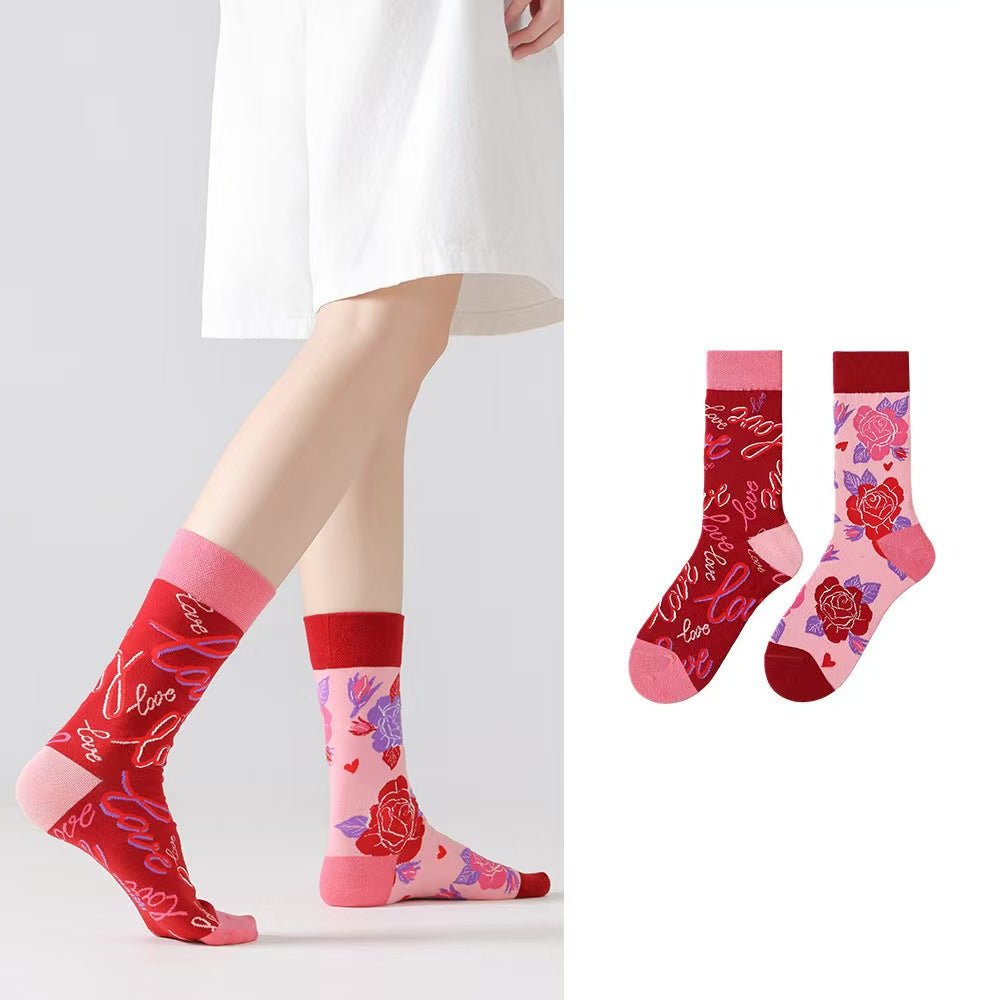 Odd Pair Stories Jacquard Crew Socks