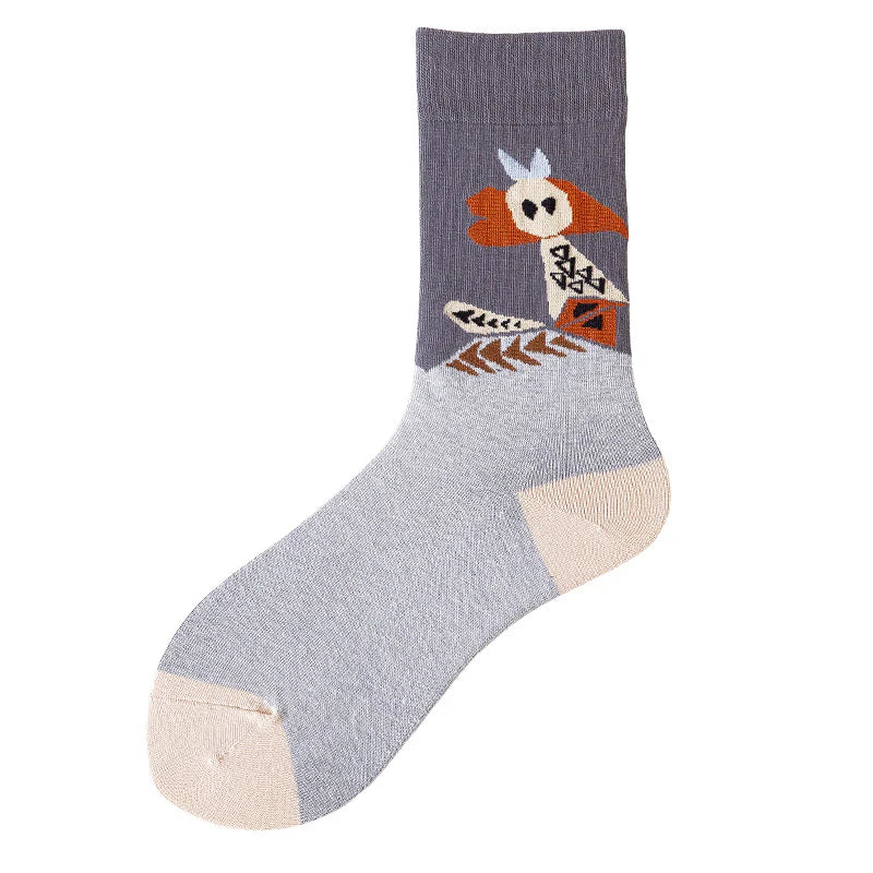 Women’s Graphic Mid-Calf Socks – Casual Cotton Matching Socks for Couples