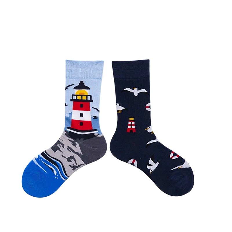 Unisex Split-Pair Cartoon Crew Socks – Playful Cotton-Blend Couple Socks