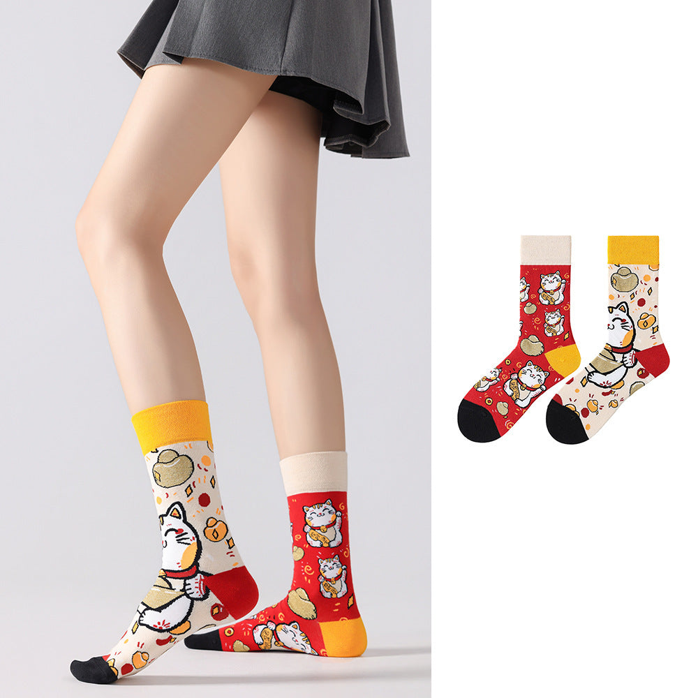 Odd Pair Stories Jacquard Crew Socks