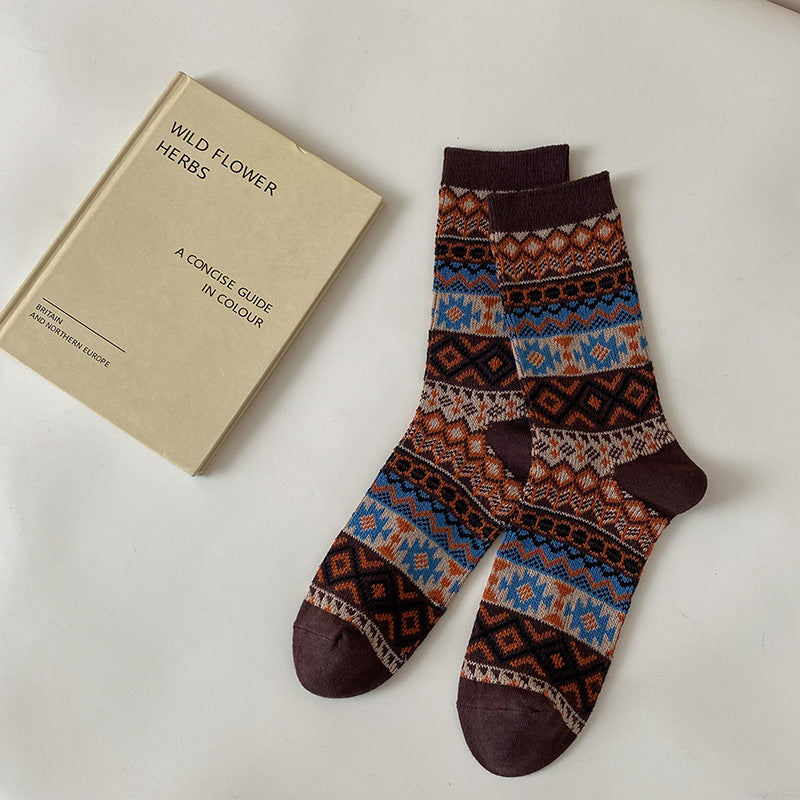 Women’s Renaissance Folk Wave Crew Socks – Vintage Pattern Cotton Socks