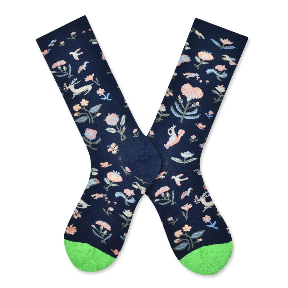 Women’s Sepia Woodland Gallery Crew Socks – French-Inspired Retro Fashion Socks