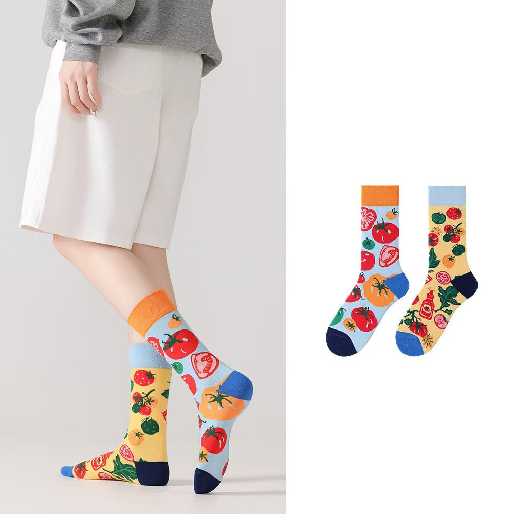 Odd Pair Stories Jacquard Crew Socks