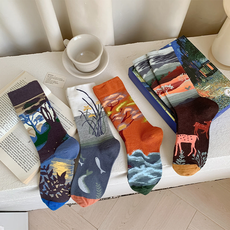 Van Gogh Art Collection Crew Socks — Women's Mid-Calf Cotton Gift Box
