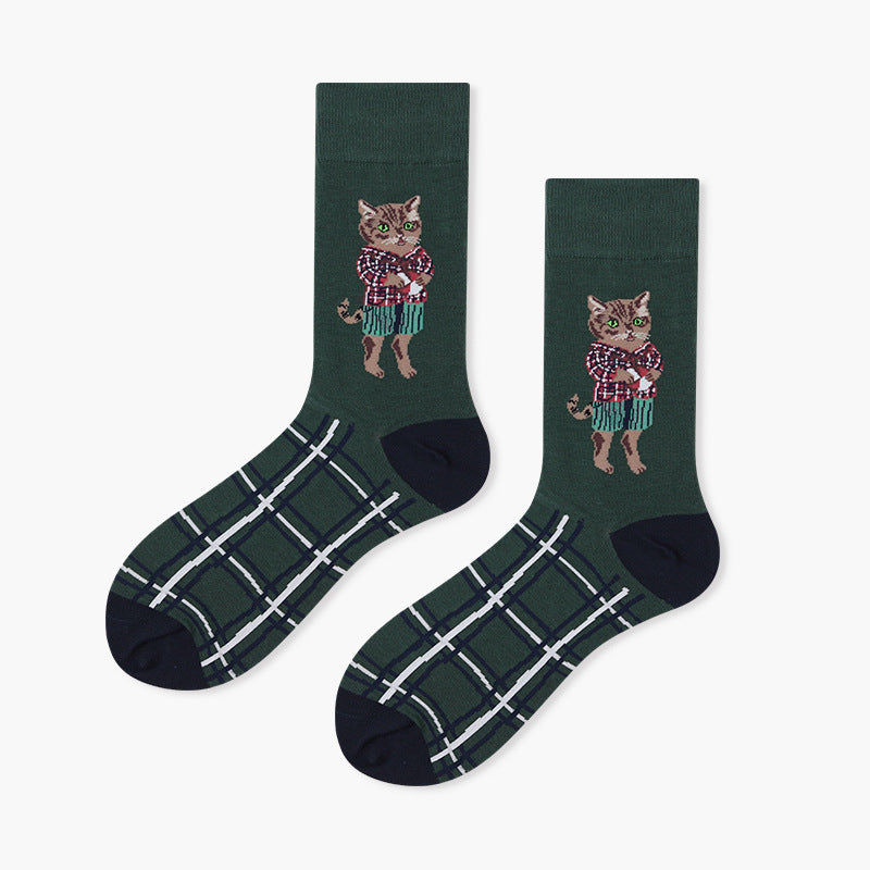 Unisex Character Motif Mid-Calf Socks – Moisture-Absorbing Smooth-Toe Couple Socks