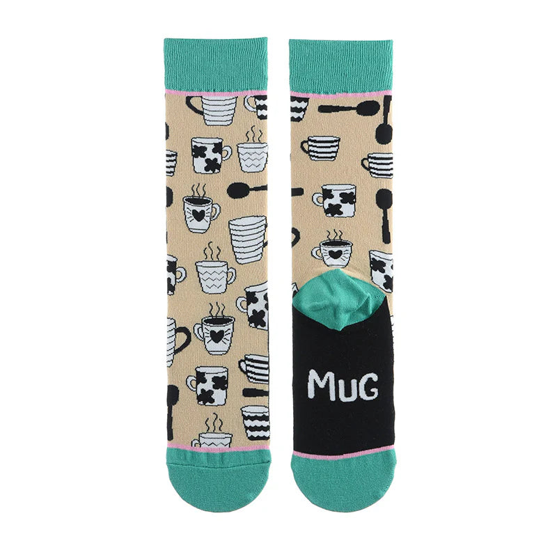 Women’s Cactus Graffiti Long Crew Socks – Botanical Cotton-Blend Fall Winter Socks