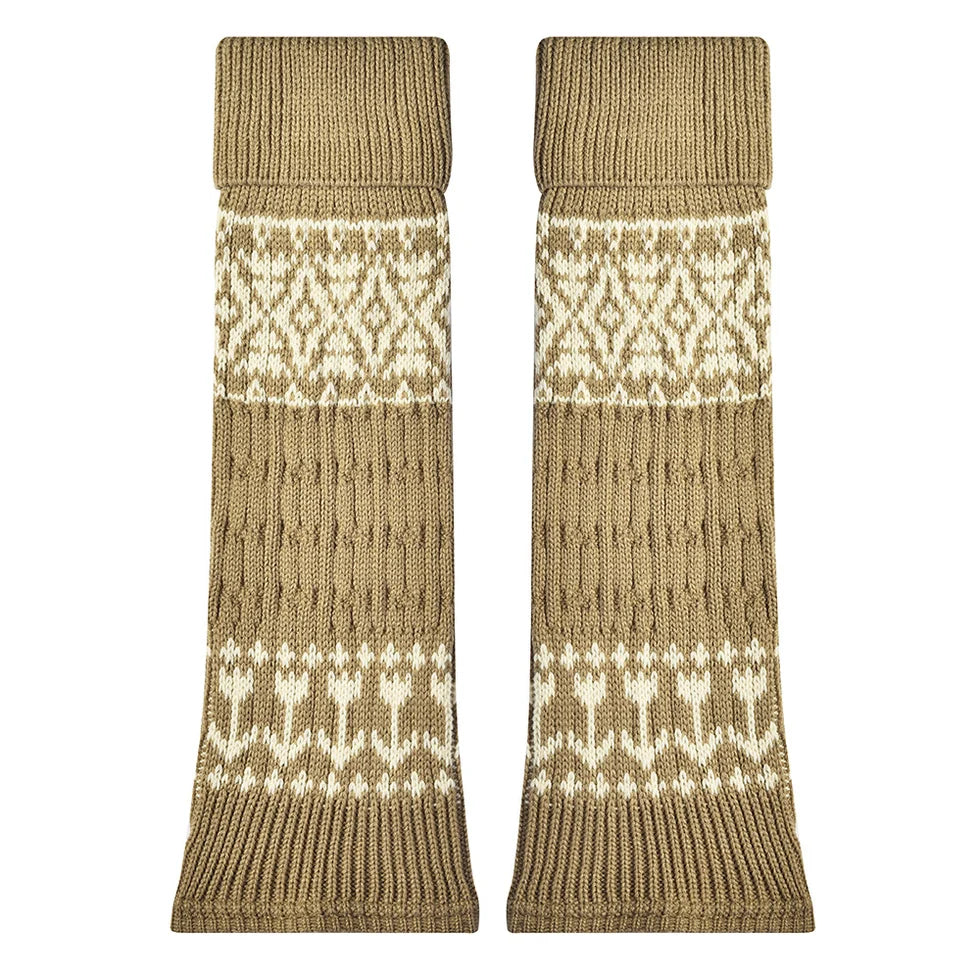 Women’s Fair Isle Wool-Blend Calf Warmers – Retro Slouchy Cool-Season Leg Covers