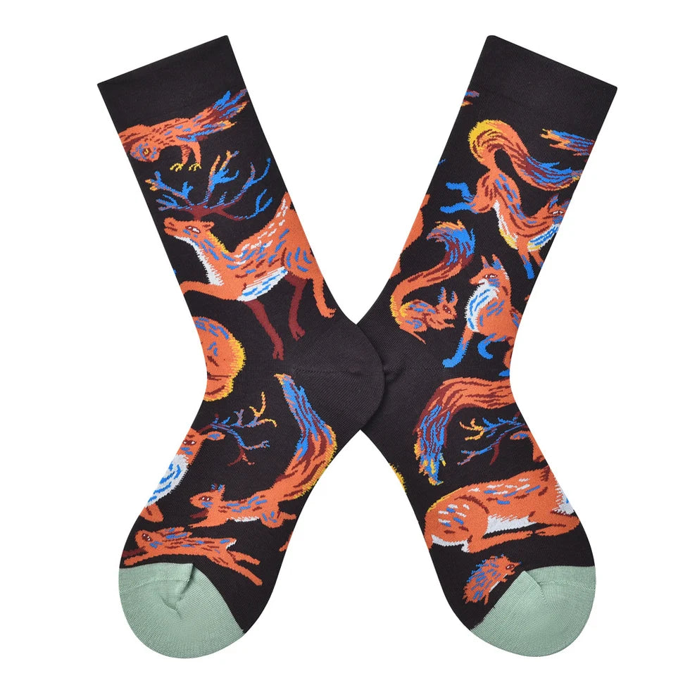 Unisex Retro Pop-Art Crew Socks – Japanese-Inspired Colorblock Matching Socks