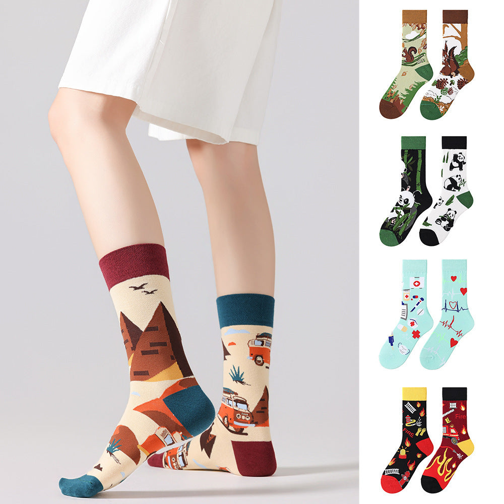Odd Pair Stories Jacquard Crew Socks