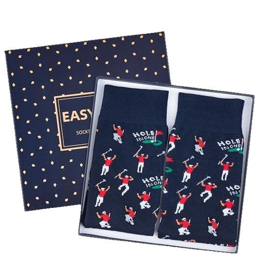 Men’s Golfer Figure Crew Socks – Novelty Business Casual Patterned Socks