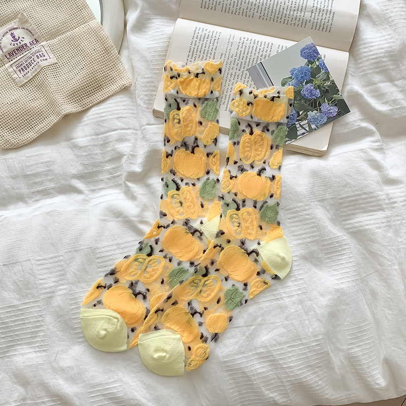 Veggie Market Sheer Crew Socks