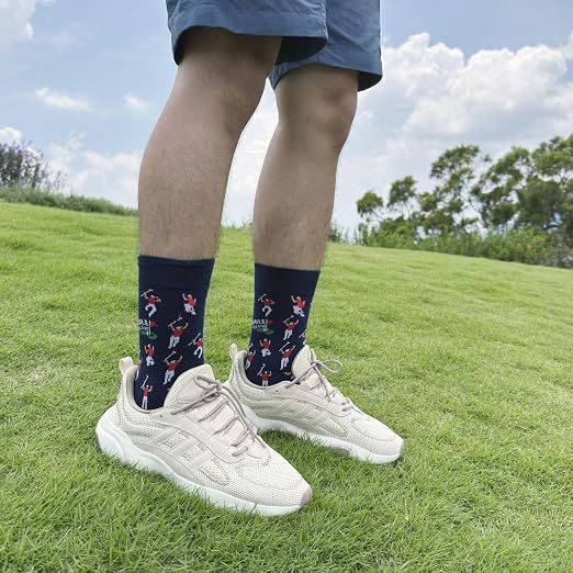 Men’s Golfer Figure Crew Socks – Novelty Business Casual Patterned Socks