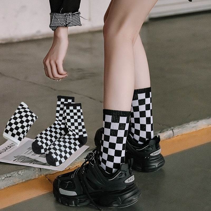 Checkerboard Cotton Crew Socks